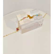 Παιδικό Βραχιόλι Χρυσό 9Κ - Μονόκερος, Ροζ και Γαλάζια Χάντρα και κόκκινο ματάκι (KID192)